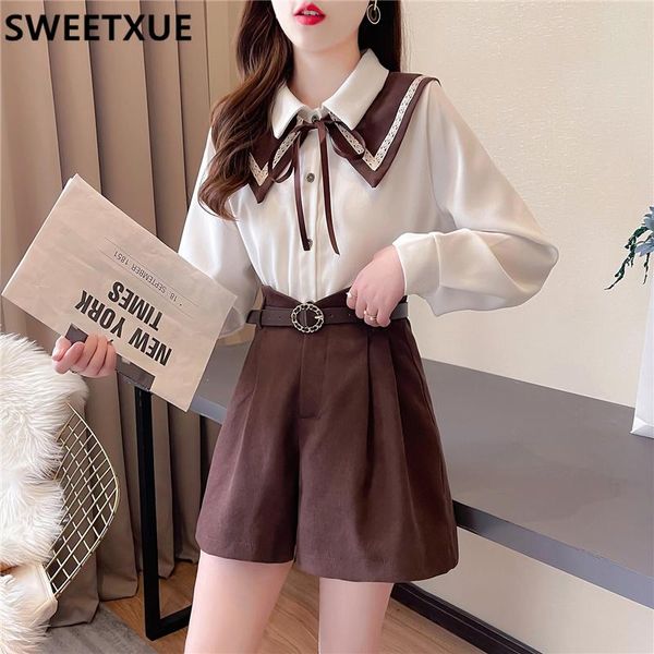 women's tracksuits sweetxue 2021 spring female suits lovely preppy style shirt + high waist belt wide-leg shorts fashion ladies 2-piece, Gray
women's tracksuits sweetxue 2021 spring female suits lovely preppy style shirt + high waist belt wide-leg shorts fashion ladies 2-piece, Gray