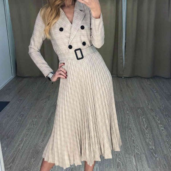 double breasted office suit dress women fashion a line sashes plaid blazer dresses female long sleeve pleated ladies vestidos 210413, Black;gray
double breasted office suit dress women fashion a line sashes plaid blazer dresses female long sleeve pleated ladies vestidos 210413, Black;gray