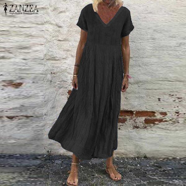 zanzea women v-neck short mouw long jurk summer vintage party vestido gewaad femme solid sunflower clock casual chemise beach dresses, Black
zanzea women v-neck short mouw long jurk summer vintage party vestido gewaad femme solid sunflower clock casual chemise beach dresses, Black