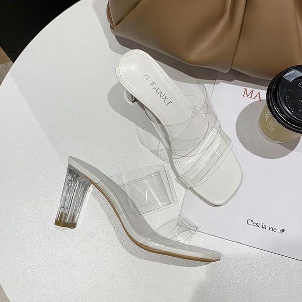 sandals transparent heels slip on summer square heel 7cm women casual shoes clear sandalias mujer dress, Black
sandals transparent heels slip on summer square heel 7cm women casual shoes clear sandalias mujer dress, Black