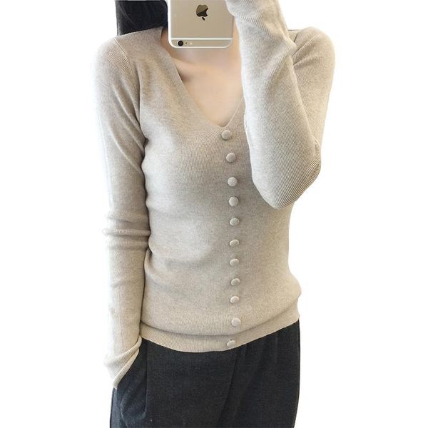 women's sweaters bottoming shirt v-neck solid color buckle sweater lady's loose pullover, White;black
women's sweaters bottoming shirt v-neck solid color buckle sweater lady's loose pullover, White;black