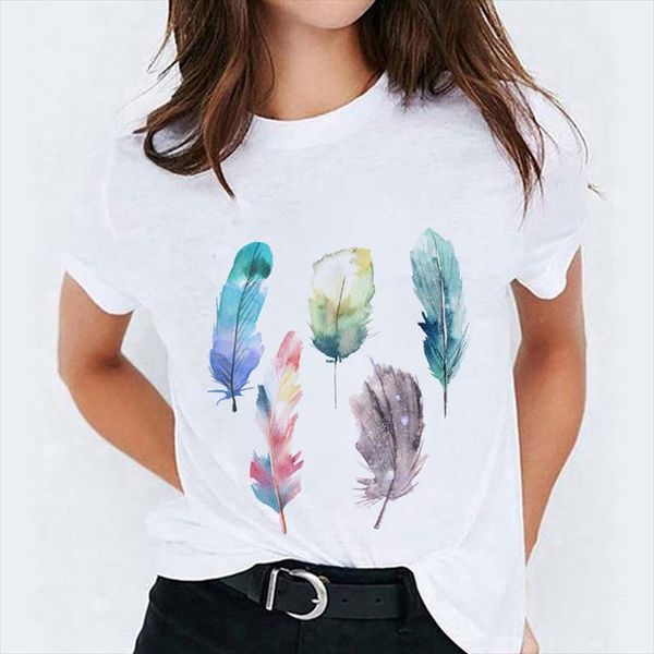 summer fashion aesthetic ladies men feather print and women casual white round neck female, White;black
summer fashion aesthetic ladies men feather print and women casual white round neck female, White;black