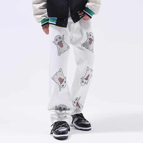 men's jeans rhinestone funny animals print straight pants mens vibe style retro streetwear casual oversized denim trousers, Blue
men's jeans rhinestone funny animals print straight pants mens vibe style retro streetwear casual oversized denim trousers, Blue