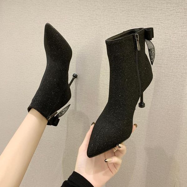 boots women high heel glitter short bow sequin ankle party dress stiletto pointed toe black silver
boots women high heel glitter short bow sequin ankle party dress stiletto pointed toe black silver