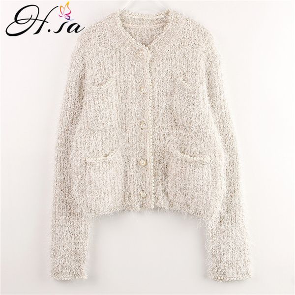 h.sa autumn winter women fall pockets stitch silver tassel casual cardigans elegant white grey fake fur knitwear 210417, White;black
h.sa autumn winter women fall pockets stitch silver tassel casual cardigans elegant white grey fake fur knitwear 210417, White;black