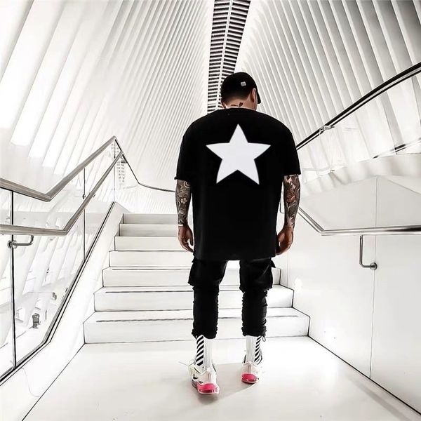gaojiechao brand fog feel of god double thread essentials five pointed star printing loose short sleeve t-shirt, Gray
gaojiechao brand fog feel of god double thread essentials five pointed star printing loose short sleeve t-shirt, Gray