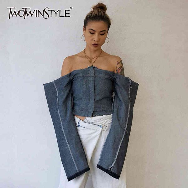 off shoulder blouse for women slash neck long sleeve slim denim short female spring clothing fashion 210423, White
off shoulder blouse for women slash neck long sleeve slim denim short female spring clothing fashion 210423, White