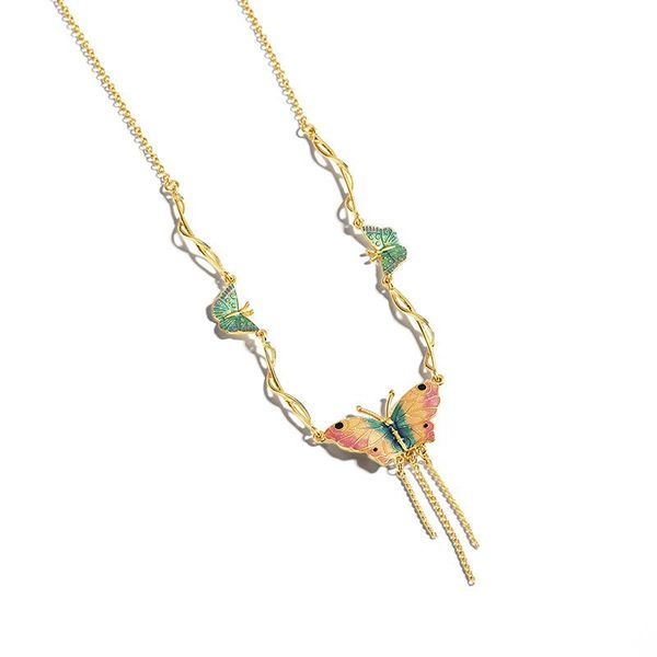 design niche hand-painted enamel glaze sweet girl fringed butterfly decoration clavicle chain necklace chains, Silver
design niche hand-painted enamel glaze sweet girl fringed butterfly decoration clavicle chain necklace chains, Silver
