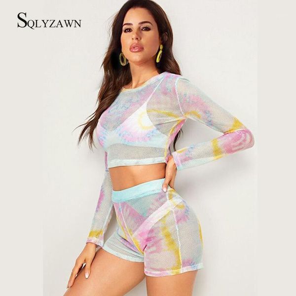 women sweet mesh transparent tie dye two piece set long sleeve crop and shorts ladies clubwear fishnet bodycon outfit, Gray
women sweet mesh transparent tie dye two piece set long sleeve crop and shorts ladies clubwear fishnet bodycon outfit, Gray