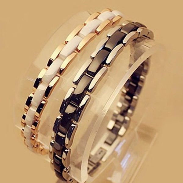 fashion classic single row double black and white ceramic bracelet titanium steel men women couple charm bracelets, Golden;silver
fashion classic single row double black and white ceramic bracelet titanium steel men women couple charm bracelets, Golden;silver