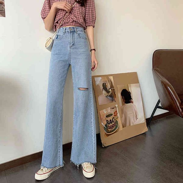 jeans women's trousers with light long-legged cotton torn hole design wide-legged fashion high-waisted brim pants 2021, Blue
jeans women's trousers with light long-legged cotton torn hole design wide-legged fashion high-waisted brim pants 2021, Blue
