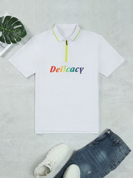 men letter graphic half zipper polo shirt g7rc#, White;black
men letter graphic half zipper polo shirt g7rc#, White;black