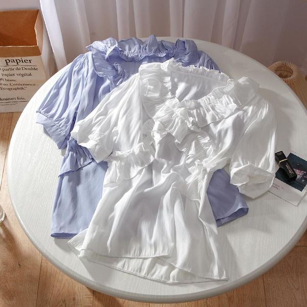 women's blouses & shirts solid color v-neck ruffled short sleeve puff shirt 2021 summer loose ladies crop blusas mujer, White
women's blouses & shirts solid color v-neck ruffled short sleeve puff shirt 2021 summer loose ladies crop blusas mujer, White