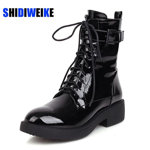 boots women's leather 34-43 thick machine ladies autumn winter round head patent lace black motorcycle
boots women's leather 34-43 thick machine ladies autumn winter round head patent lace black motorcycle