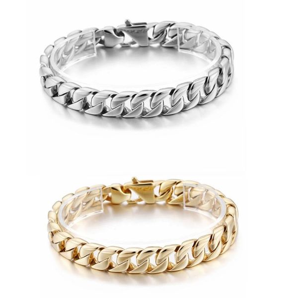 link, chain 10mm trendy men stainless steel bracelet heavy gold tone cuban curb link bangle jewelry 9inch, Black
link, chain 10mm trendy men stainless steel bracelet heavy gold tone cuban curb link bangle jewelry 9inch, Black