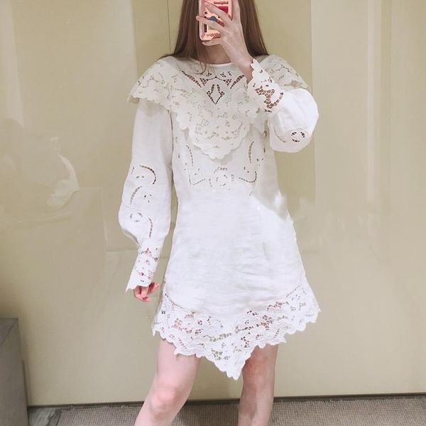 casual dresses women hollow out mini dress lace stiching white asymmetry long sleeve o-neck female short robes 2021 spring summer, Black;gray
casual dresses women hollow out mini dress lace stiching white asymmetry long sleeve o-neck female short robes 2021 spring summer, Black;gray
