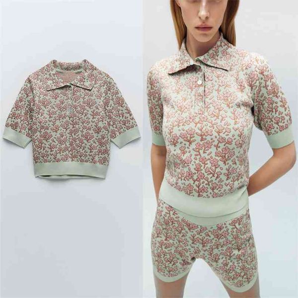 green vintage jacquard knit sweater women short sleeve spring knitted female fashion front button flower pullover 210524, White
green vintage jacquard knit sweater women short sleeve spring knitted female fashion front button flower pullover 210524, White