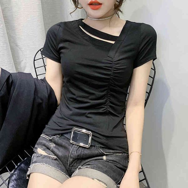 women's t-shirt summer korean clothes t-shirt fashion hollow out drape women slim cotton short sleeve bottoming solid te, White
women's t-shirt summer korean clothes t-shirt fashion hollow out drape women slim cotton short sleeve bottoming solid te, White