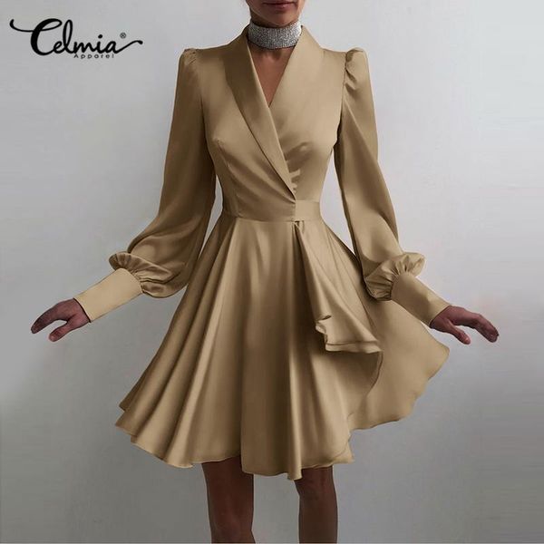casual dresses celmia satin silk mini dress women suit collar party club vestidos elegant puff sleeve bandage pleated short robe, Black;gray
casual dresses celmia satin silk mini dress women suit collar party club vestidos elegant puff sleeve bandage pleated short robe, Black;gray