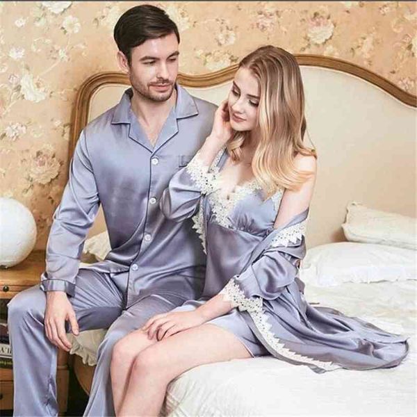women's sleepwear couple pajamas 2 pieces woman set faux silk satin robe & gown home wear women man suit e6o1, Black;red
women's sleepwear couple pajamas 2 pieces woman set faux silk satin robe & gown home wear women man suit e6o1, Black;red