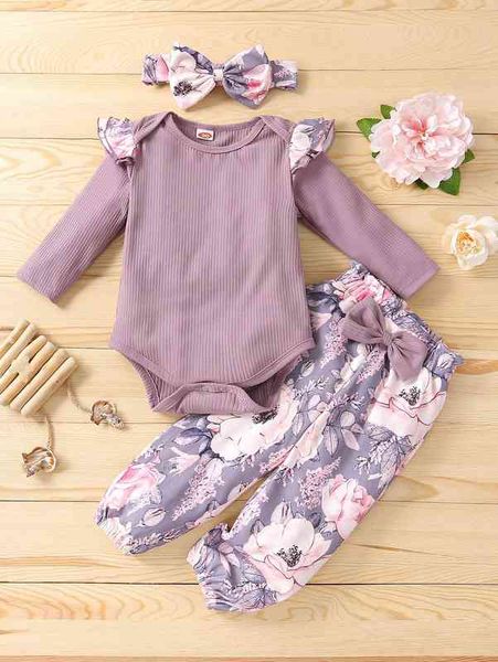 baby solid ruffle trim bodysuit and floral print bow front pants and headband she, Blue
baby solid ruffle trim bodysuit and floral print bow front pants and headband she, Blue