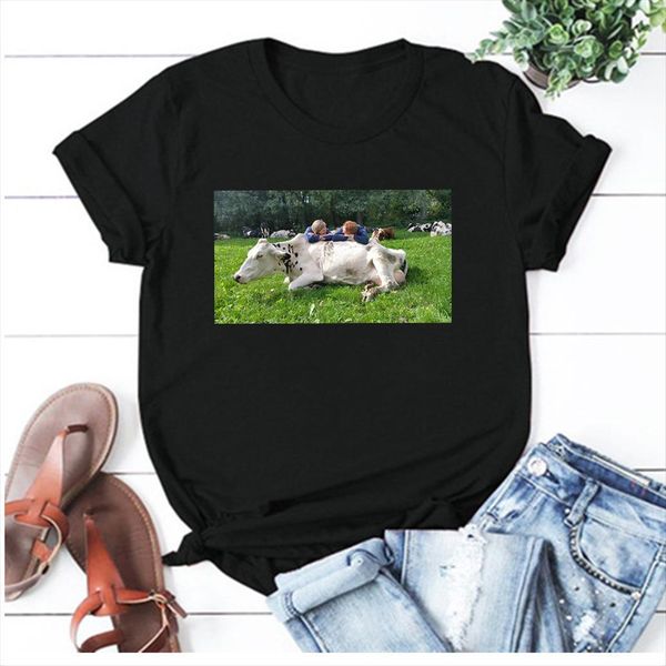 harajuku koe knuffelen woen cartoon womens t shirt kawaii cow graphic tees, White 
harajuku koe knuffelen woen cartoon womens t shirt kawaii cow graphic tees, White