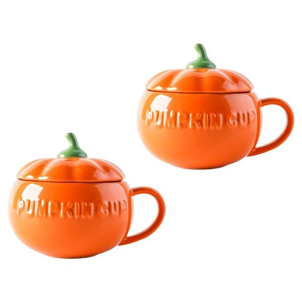 cups & saucers 2 pcs creative pumpkin ceramic mugs breakfast with covers (orange) 
cups & saucers 2 pcs creative pumpkin ceramic mugs breakfast with covers (orange)