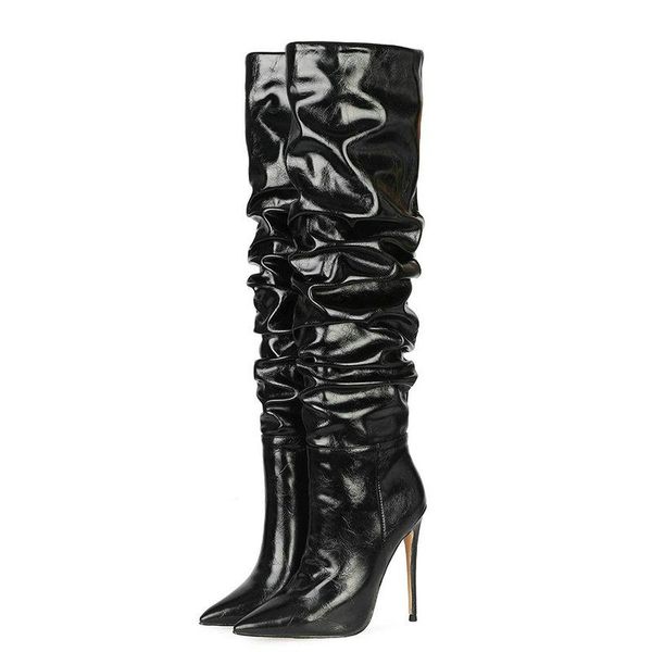boots pleated brand women faux leather knee high fashion pointed toe long super heels shoeswoman black
boots pleated brand women faux leather knee high fashion pointed toe long super heels shoeswoman black