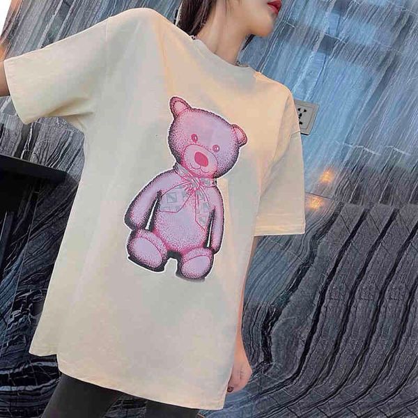 women's t-shirt 2021 summer for women cotton printing bear european and american letter fashion chic shirt trend, White
women's t-shirt 2021 summer for women cotton printing bear european and american letter fashion chic shirt trend, White