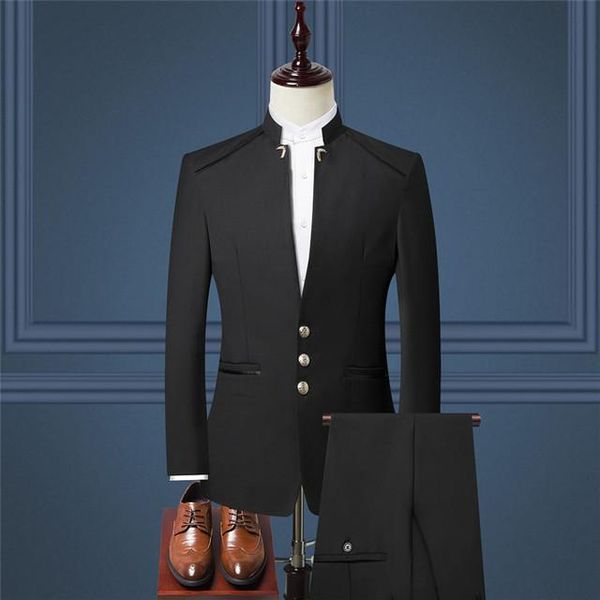 men's suits & blazers 2021 stand collar blazer pants vest business wedding suit jacket coat trousers waistcoat slim dress set, White;black
men's suits & blazers 2021 stand collar blazer pants vest business wedding suit jacket coat trousers waistcoat slim dress set, White;black
