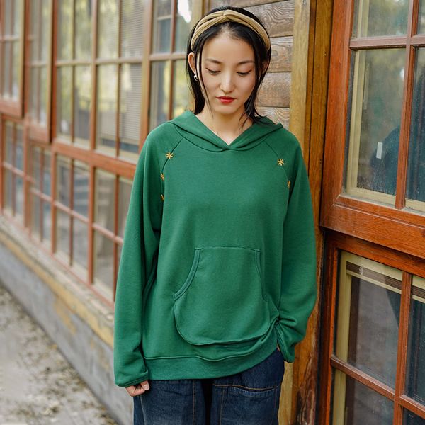 johnature women pullover hooded sweatshirts embroidery vintage pockets long sleeve autumn solid color casual hoodies 210521, Black
johnature women pullover hooded sweatshirts embroidery vintage pockets long sleeve autumn solid color casual hoodies 210521, Black
