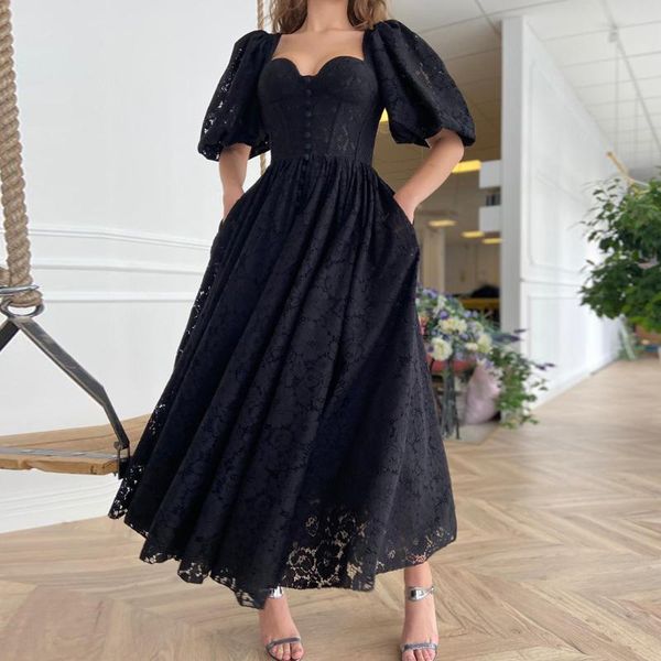 party dresses black lace evening 2021 puff sleeves sweetheart a-line tea-length button prom gowns side split custom vestido de fiesta, White;black
party dresses black lace evening 2021 puff sleeves sweetheart a-line tea-length button prom gowns side split custom vestido de fiesta, White;black