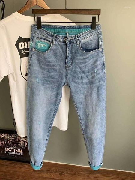 men's jeans summer thin 2021 fashion street denim nine-point pants light-colored little harlan korean elastic feet pencil, Blue
men's jeans summer thin 2021 fashion street denim nine-point pants light-colored little harlan korean elastic feet pencil, Blue