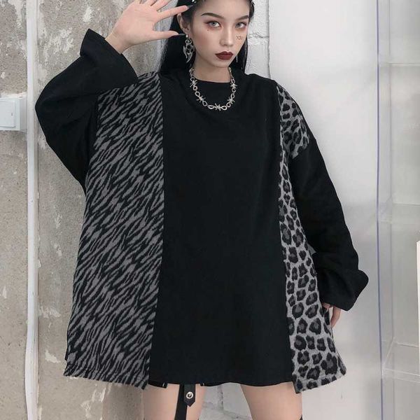 leopard print women's sweatshirt long sleeve patchwork pullover spring autumn streetwear fema 210601, Black
leopard print women's sweatshirt long sleeve patchwork pullover spring autumn streetwear fema 210601, Black