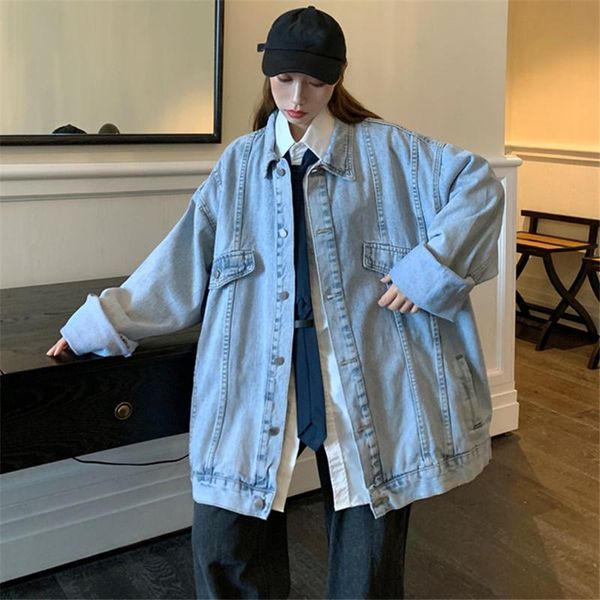 women's jackets 2021 spring autumn fashion style loose long-sleeved retro harajuku mid-length casual denim jacket trendy h191, Black;brown
women's jackets 2021 spring autumn fashion style loose long-sleeved retro harajuku mid-length casual denim jacket trendy h191, Black;brown