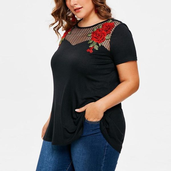 women's blouses & shirts summer embroidery blouse fashion women short sleeve fishnet panel plus size tunic shirt o-neck applique floral, White
women's blouses & shirts summer embroidery blouse fashion women short sleeve fishnet panel plus size tunic shirt o-neck applique floral, White