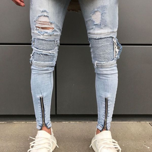 men's jeans cross border men's small foot motorcycle pants light color slim fit broken hole locomotive pleated pants jeans ht8g, Blue
men's jeans cross border men's small foot motorcycle pants light color slim fit broken hole locomotive pleated pants jeans ht8g, Blue