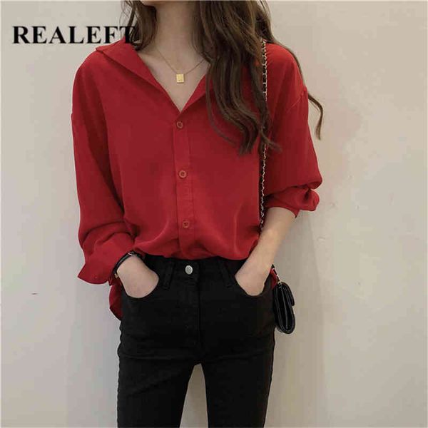 spring summer red loose women's blouse chic long sleeve buttons turn-down collar elegant shirts korean style 210428, White
spring summer red loose women's blouse chic long sleeve buttons turn-down collar elegant shirts korean style 210428, White