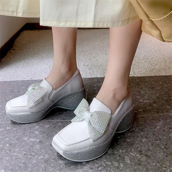 dress shoes pxelena genuine leather women loafers wedge platform heels thick sole soft comfort bow knot slip on lady, Black
dress shoes pxelena genuine leather women loafers wedge platform heels thick sole soft comfort bow knot slip on lady, Black