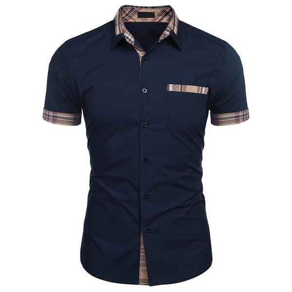 men's casual shirts plaid checked patchwork shirt short sleeve slim fit dress men cotton business button up blouse chemise homme, White;black
men's casual shirts plaid checked patchwork shirt short sleeve slim fit dress men cotton business button up blouse chemise homme, White;black