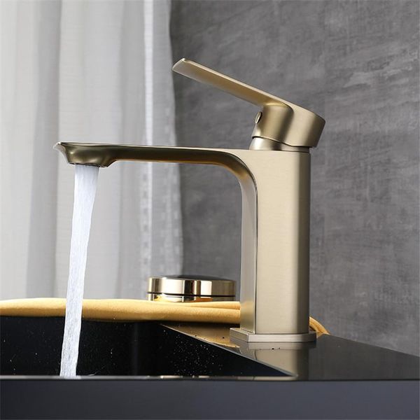 brushed gold modern design basin faucet single handle hole bathroom and cold mixer tap sink faucets
brushed gold modern design basin faucet single handle hole bathroom and cold mixer tap sink faucets