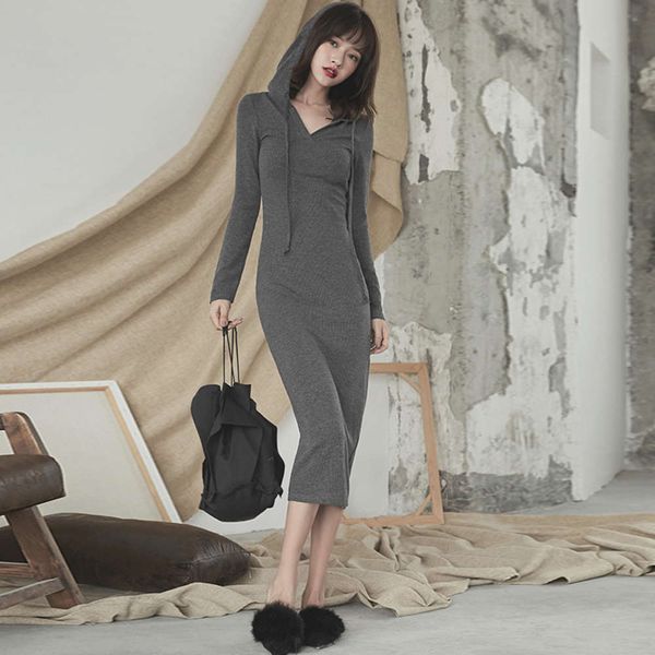long sweater spring autumn long sleeve hooded slim over knee spring large size fashion, White;black
long sweater spring autumn long sleeve hooded slim over knee spring large size fashion, White;black