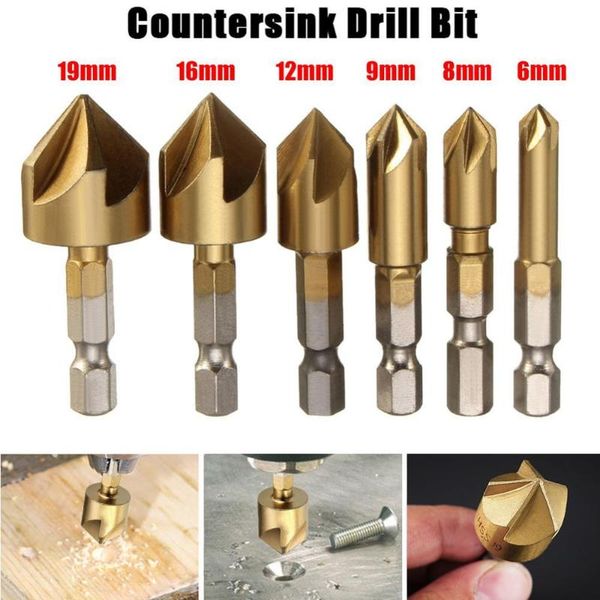 professional drill bits 6pcs 5 flutes hss countersink chamfer bit 1/4" hex shank titanium coated woodworking core dril power tool acces
professional drill bits 6pcs 5 flutes hss countersink chamfer bit 1/4" hex shank titanium coated woodworking core dril power tool acces