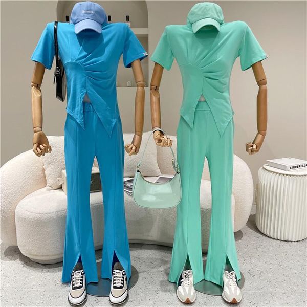 two piece set women's spring summer 2021 fashion irregular pleated short sleeve t-shirt + high waist split pants suit, White
two piece set women's spring summer 2021 fashion irregular pleated short sleeve t-shirt + high waist split pants suit, White
