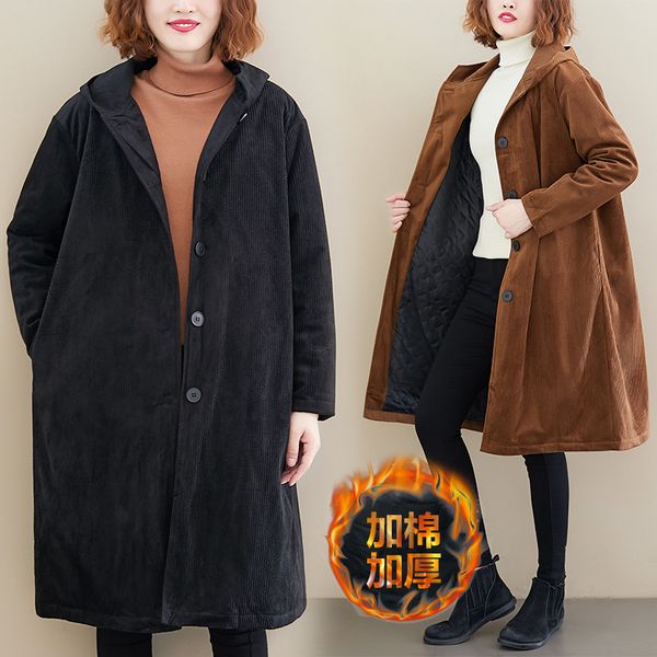 long fashion trench coat 2021 winter corduroy clip cotton windbreaker striped cardigan women's coat, Tan;black
long fashion trench coat 2021 winter corduroy clip cotton windbreaker striped cardigan women's coat, Tan;black