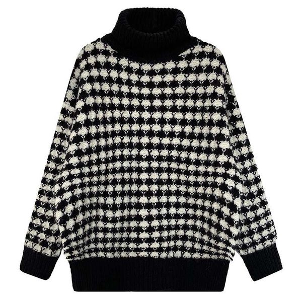 autumn and winter fashion plaid turtleneck sweater women korean style lazy design loose versatile thick c103 women's sweaters, White;black
autumn and winter fashion plaid turtleneck sweater women korean style lazy design loose versatile thick c103 women's sweaters, White;black