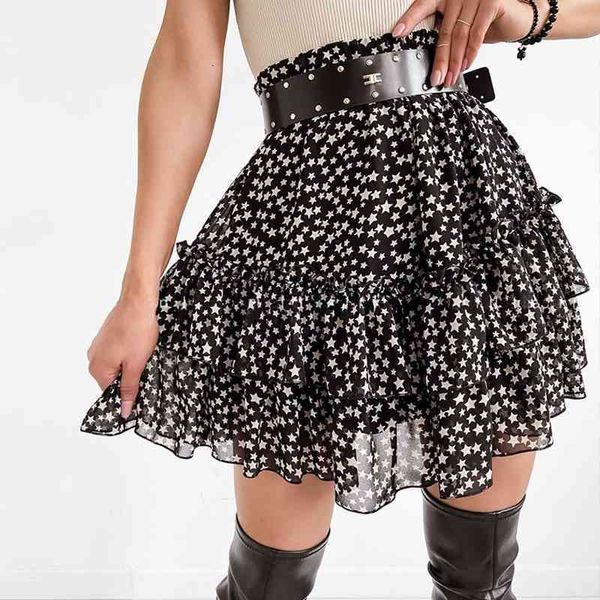 skirts summer high waist star print chiffon women casual ruffles mini elastic female a line beach short phph, Black
skirts summer high waist star print chiffon women casual ruffles mini elastic female a line beach short phph, Black