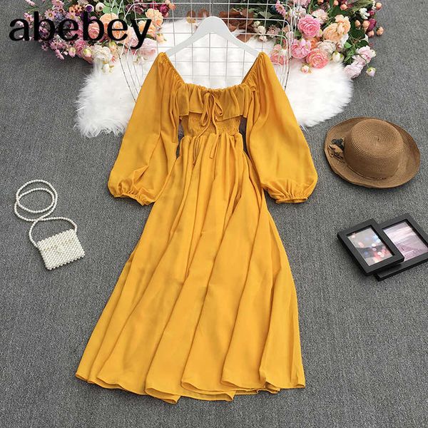 spring temperament all-match retro all-match square collar puff sleeve dress lace up ruffles dress 210715, Black;gray
spring temperament all-match retro all-match square collar puff sleeve dress lace up ruffles dress 210715, Black;gray