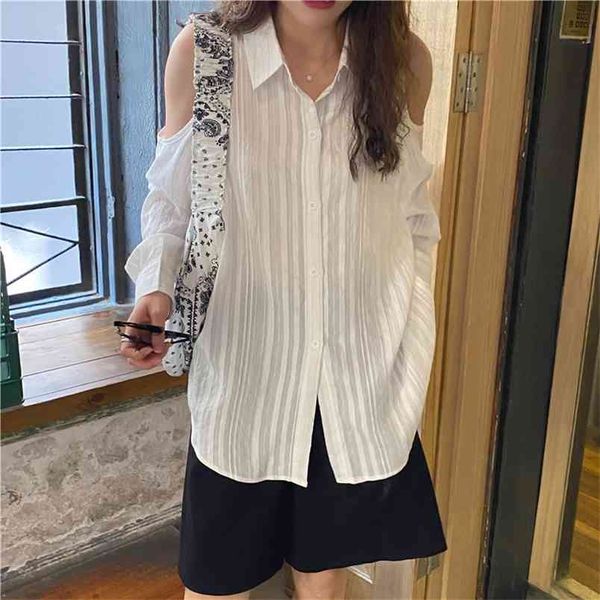 spring autumn women's korean style all-match lapel loose bloues leaky shoulder long sleeve striped female ll443 210506, White
spring autumn women's korean style all-match lapel loose bloues leaky shoulder long sleeve striped female ll443 210506, White