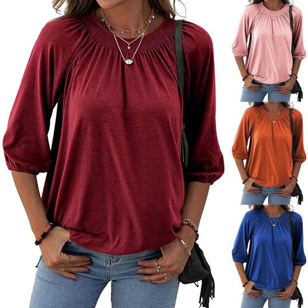 women's blouses & shirts fashion casual solid pleated blouse shirt loose o-neck tee female women 3/4 sleeve blusas femininas clothing, White
women's blouses & shirts fashion casual solid pleated blouse shirt loose o-neck tee female women 3/4 sleeve blusas femininas clothing, White
